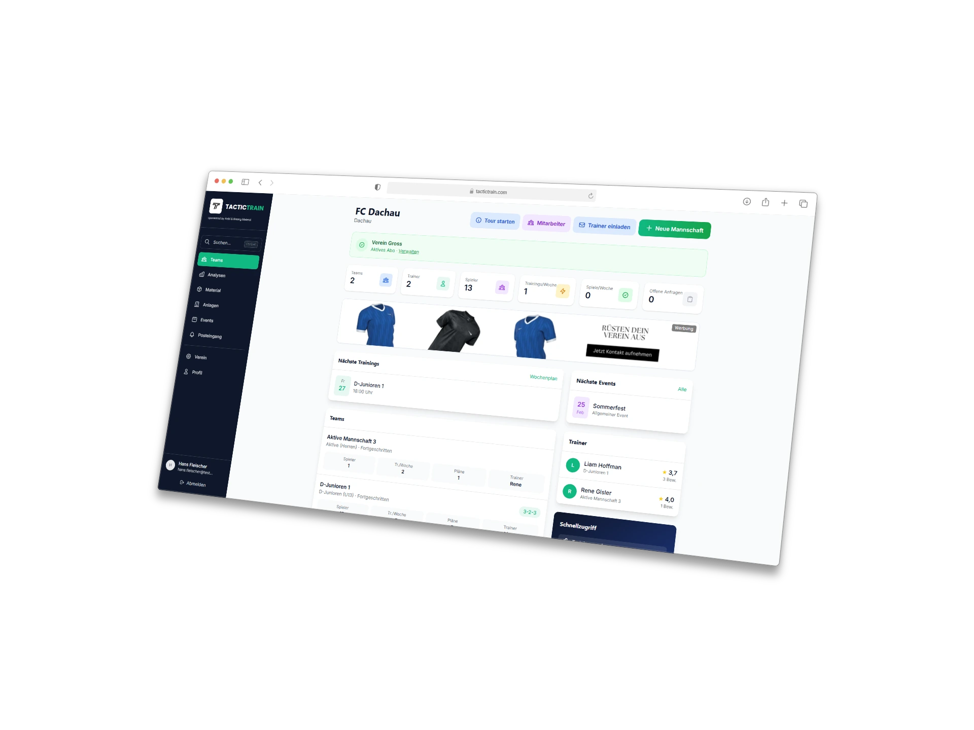 TacticTrain Vereins-Dashboard